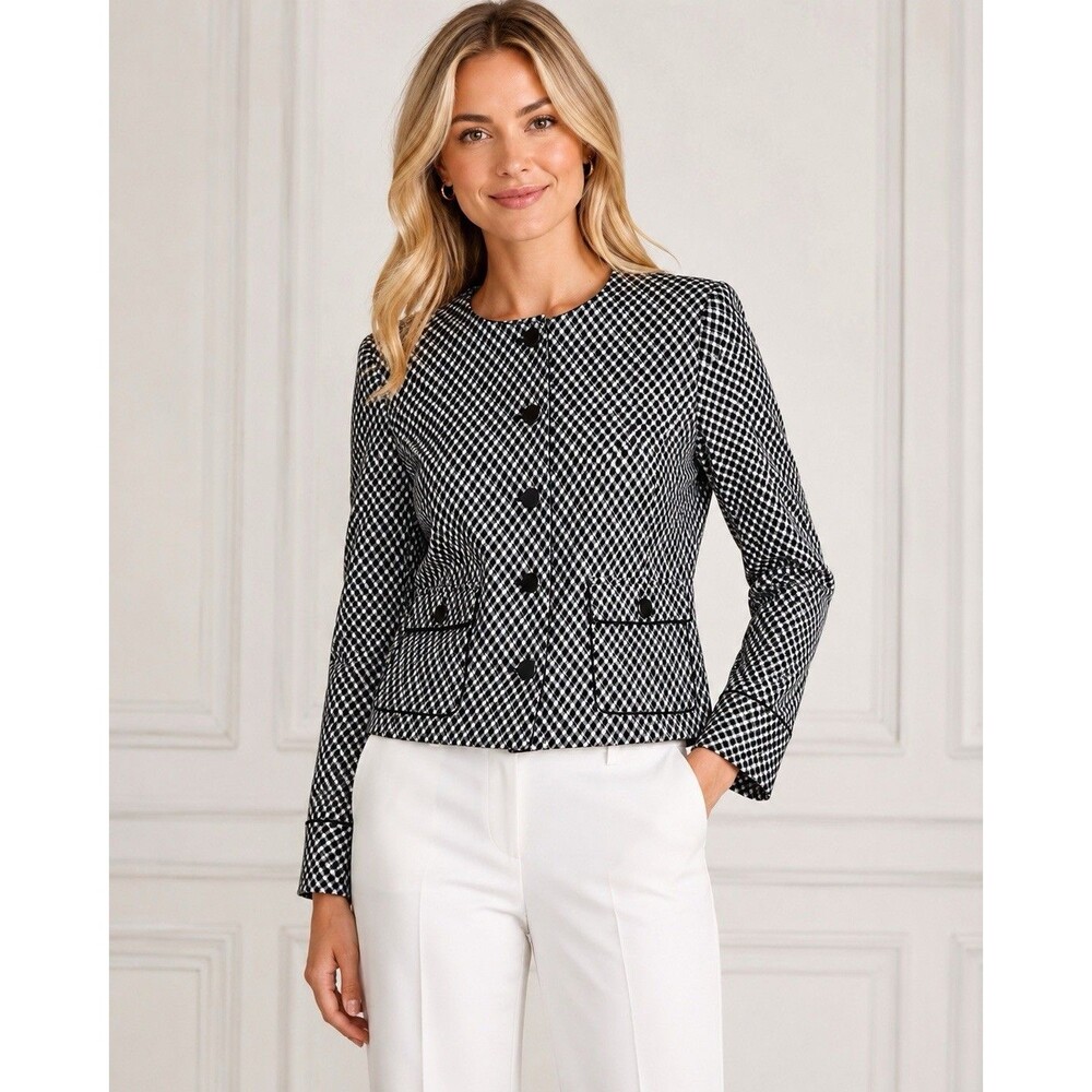 SPANX Ponte Lady Jacket in Jacquard Black White Button Size M‎